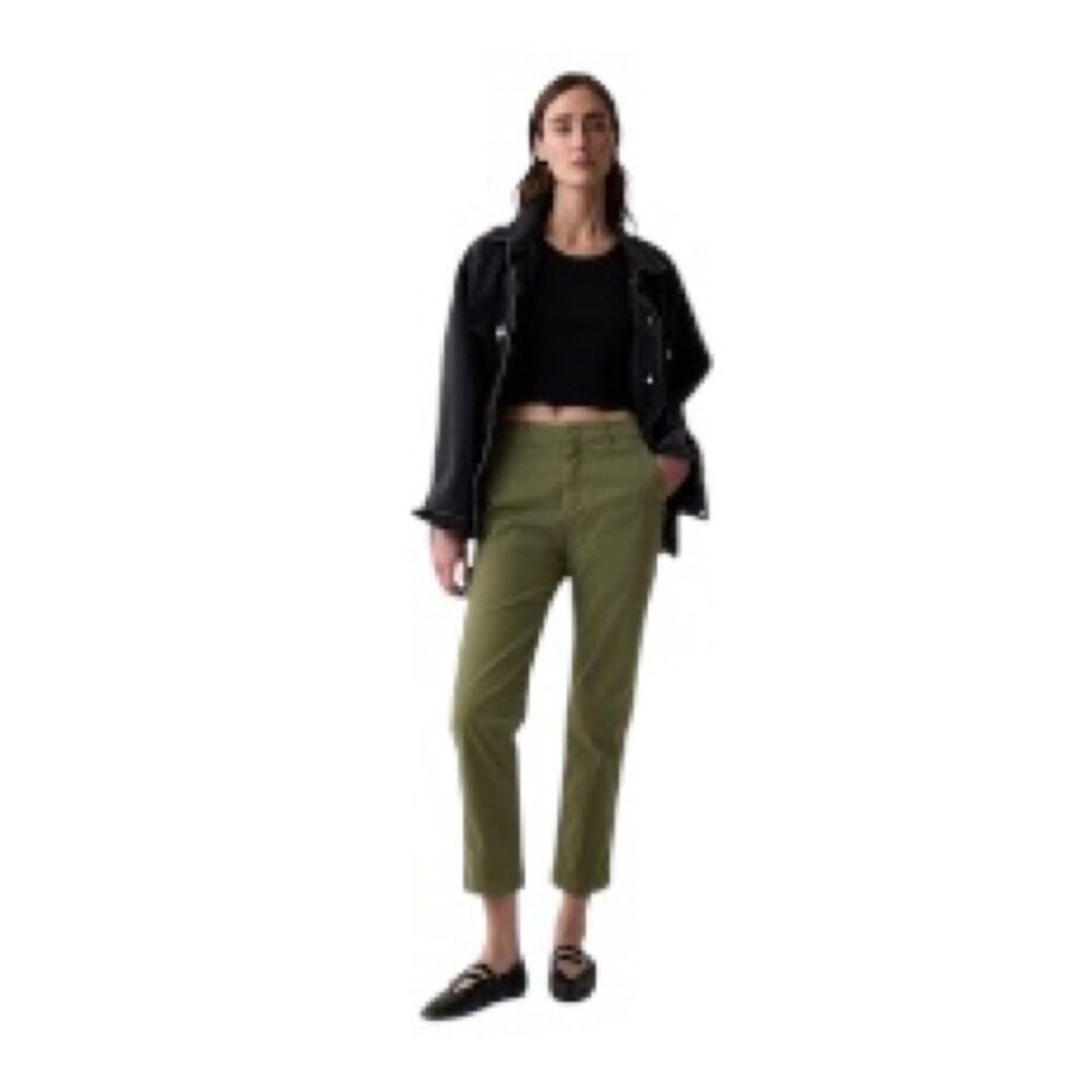 GAP Mid Rise Downtown Khakis Olive Green Straight Pants Chinos Size 10